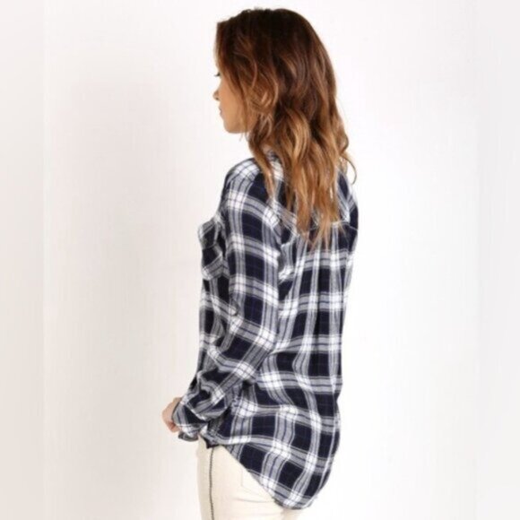 Anthropologie Ash & Ember Button Down Front Shirt Flannel Plaid Black Size Small - Picture 14 of 14